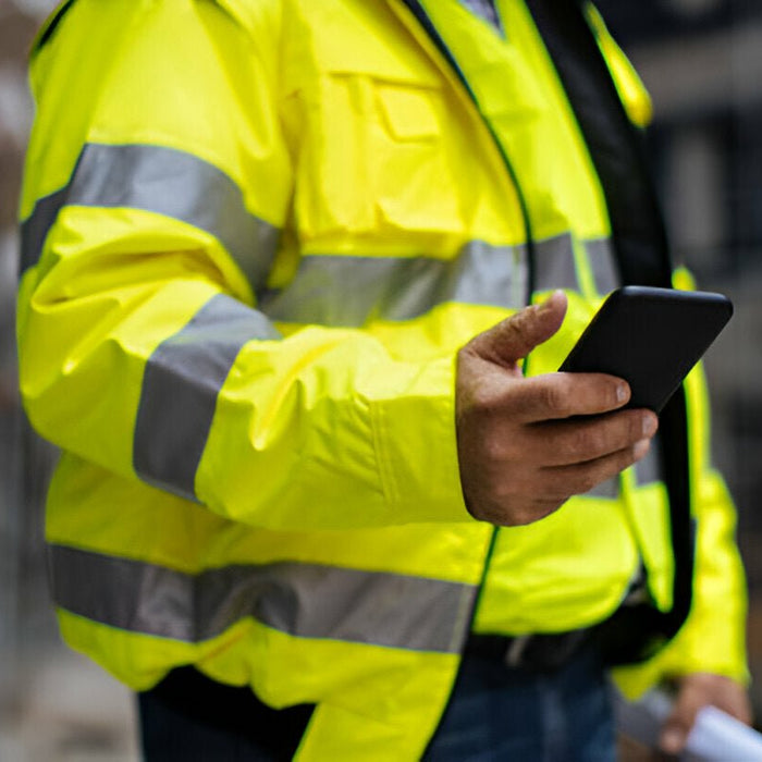 Stay Safe and Visible with the Hi-Vis Contrast Bomber Jacket - UC465 Waterproof Design - Mann Supply
