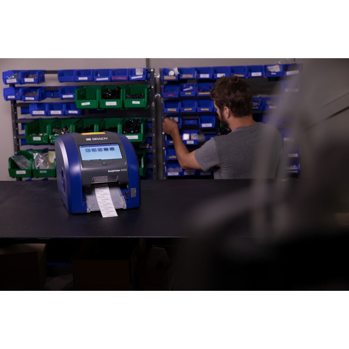 BradyPrinter i5300 in a manufacturing facility, showing printed terminal block labels & wire identification sleeves