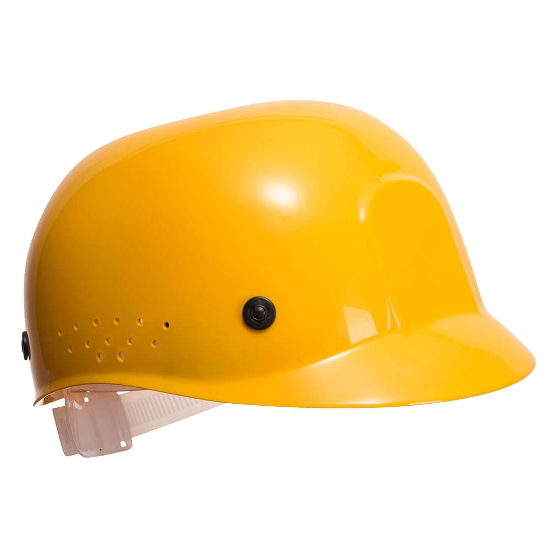 High-visibility orange bump cap with reflective piping and a foam protective insert, displayed on a white background