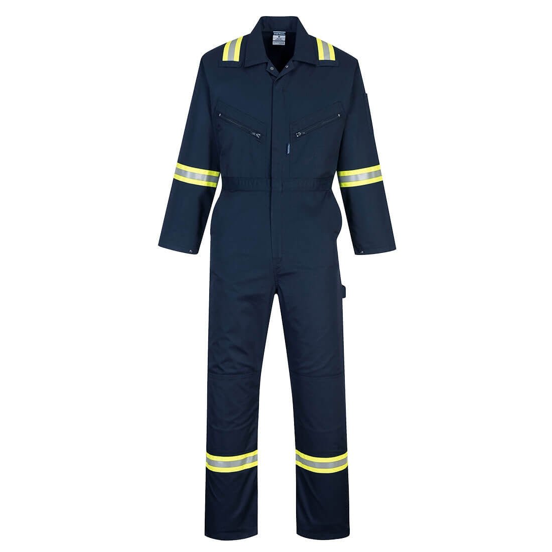 Silver reflective tape on enhanced visibility workwear, showing the retroreflective material that reflects light