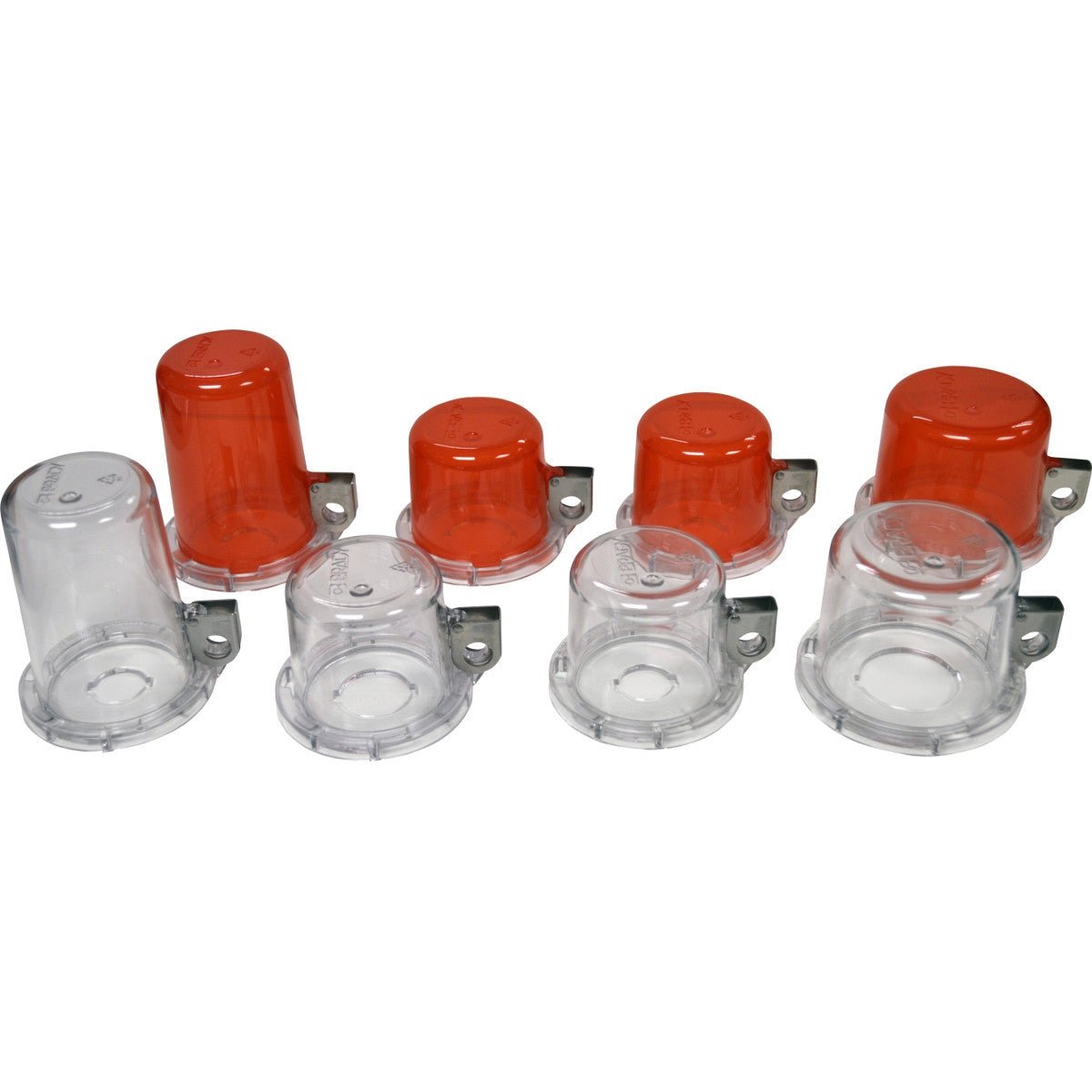 A push button lockout designed for flush-mounted controls, showing the extended cover that reaches recessed buttons