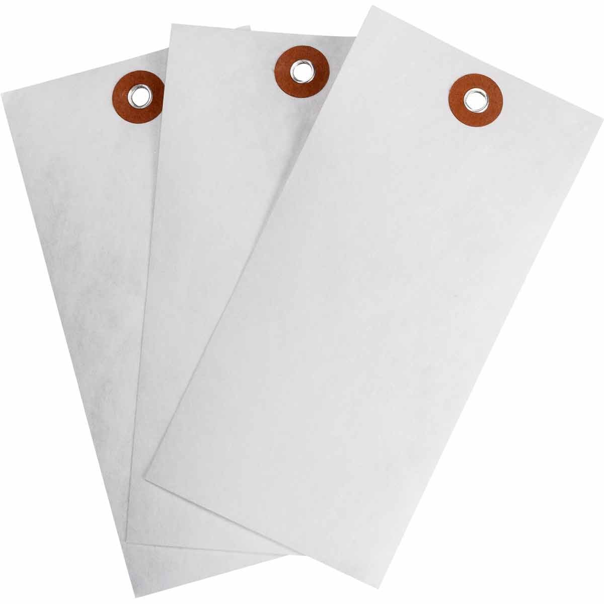 A Tyvek tag and a standard paper tag displayed side by side, showing the durability difference after exposure to moisture
