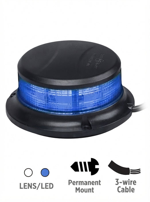 Opti-Luxx 2500 Series 1.9″ High x 3.5″ Lens Diameter (Base Diameter = 4.4″) Clear/Blue Low Profile Beacon (Screw Mount, 3-Wire Cable)