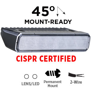 Opti-Luxx WK950 Series 7" Rectangular Clear Lens, White LED Work Light – CISPR CERTIFIED (45º Surface Mount, 2-Wire Connection)