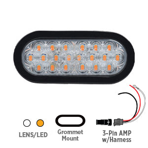 Opti-Luxx 600 Series 6" Oval Clear/Amber Warning Light (Grommet Mount, 3-Pin Amp Connector with Jumper Harness Kit)