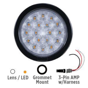 Opti-Luxx 400 Series 4" Round Clear/Amber Warning Light (Grommet Mount, 3-Pin amp connector with Jumper Harness Kit)