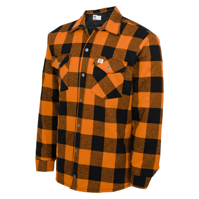 Big Bill Quilted Flannel Shirt Jacket with Pockets - (386) Plaid Orange & Black