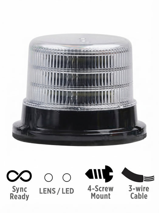 Opti-Luxx 4100 Series High Profile Beacon 5" High x 6" Lens Diameter (Base Diameter = 6.57") Clear Lens / White LEDs (4-Screw Mount, 3-Wire Cable)
