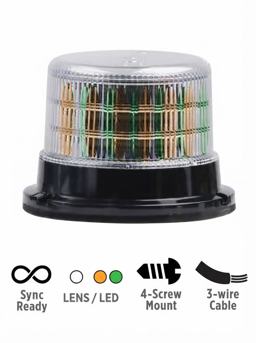 Opti-Luxx 4100 Series High Profile Beacon 5" High x 6" Lens Diameter (Base Diameter = 6.57") Clear Lens / Dual Color Amber and Green LEDs (4-Screw Mount, 3-Wire Cable)