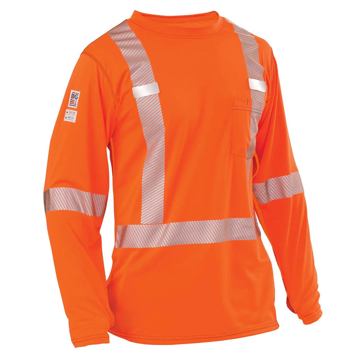 Big Bill High Visibility Lightweight Grid Long Sleeve T-Shirt with 2" reflective - Orange