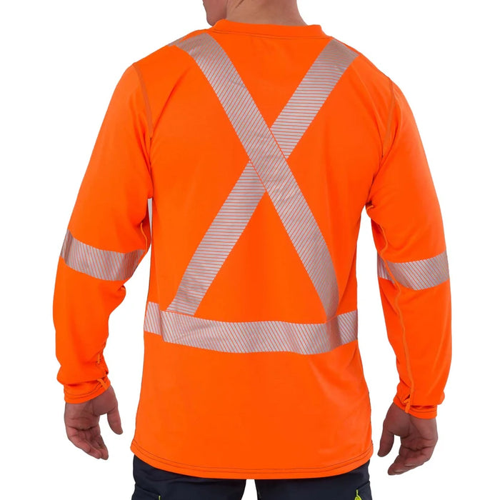 Big Bill High Visibility Lightweight Grid Long Sleeve T-Shirt with 2" reflective - Orange
