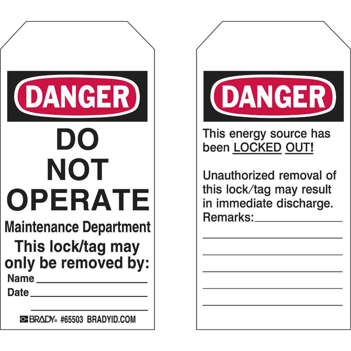 DANGER Do Not Operate Maintenance Department Lockout Tagout Tags