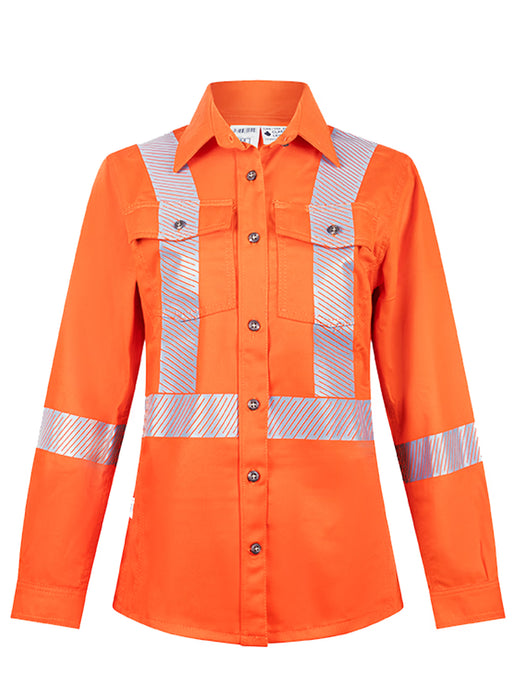 Women’s Avenger 7 oz Deluxe Segmented Striped Hi-Vis Work Shirt – Style 471