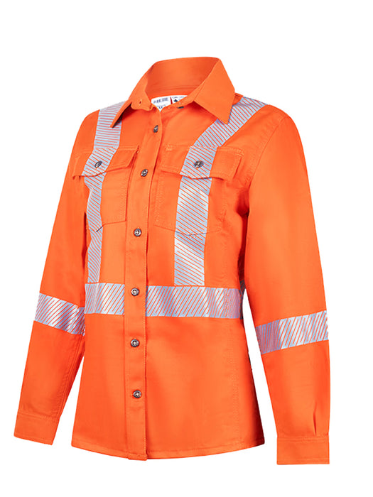 Women’s Avenger 7 oz Deluxe Segmented Striped Hi-Vis Work Shirt – Style 471