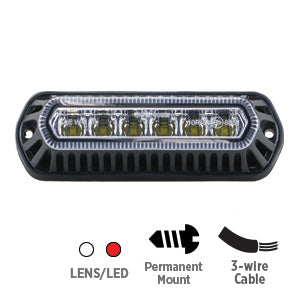 Opti-Luxx AX100 Series 5.5" Oval Clear Lens LED Auxiliary Warning Light – White/Red, Red/Red, or White/White LED (2-Screw Mount, 3-Wire Cable)