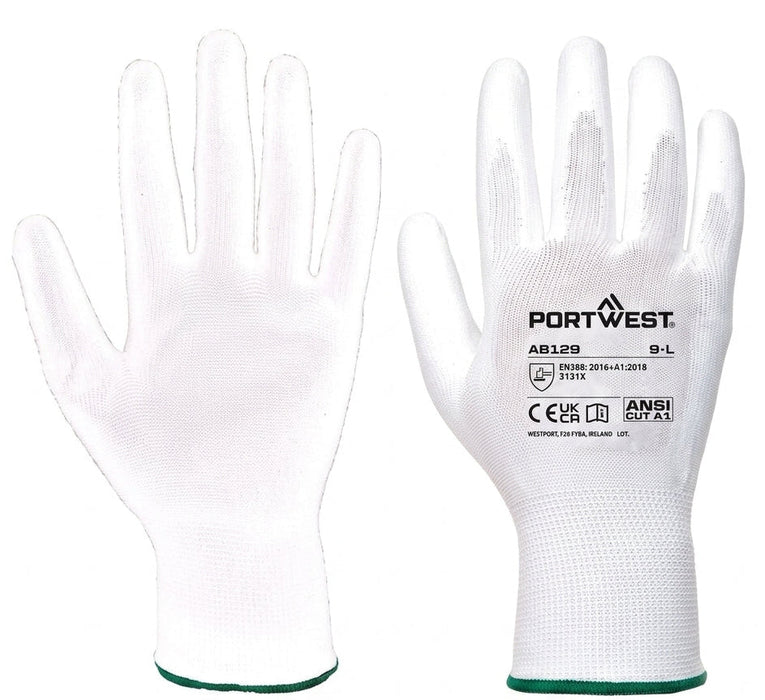 Grip 13 PU Palm Glove Essential Full Box (288 Pairs) - Style AB129 (White)