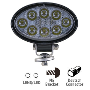 Opti-Luxx WK900 Series 5.6" Oval Clear/White Work/Scene Light (M8 Bracket Mount, Integrated Deutsch Connector)