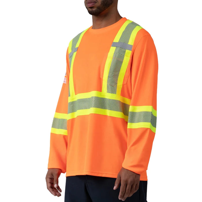 High Visibility Lightweight Grid Long Sleeve T-Shirt with 4" Reflective - Orange