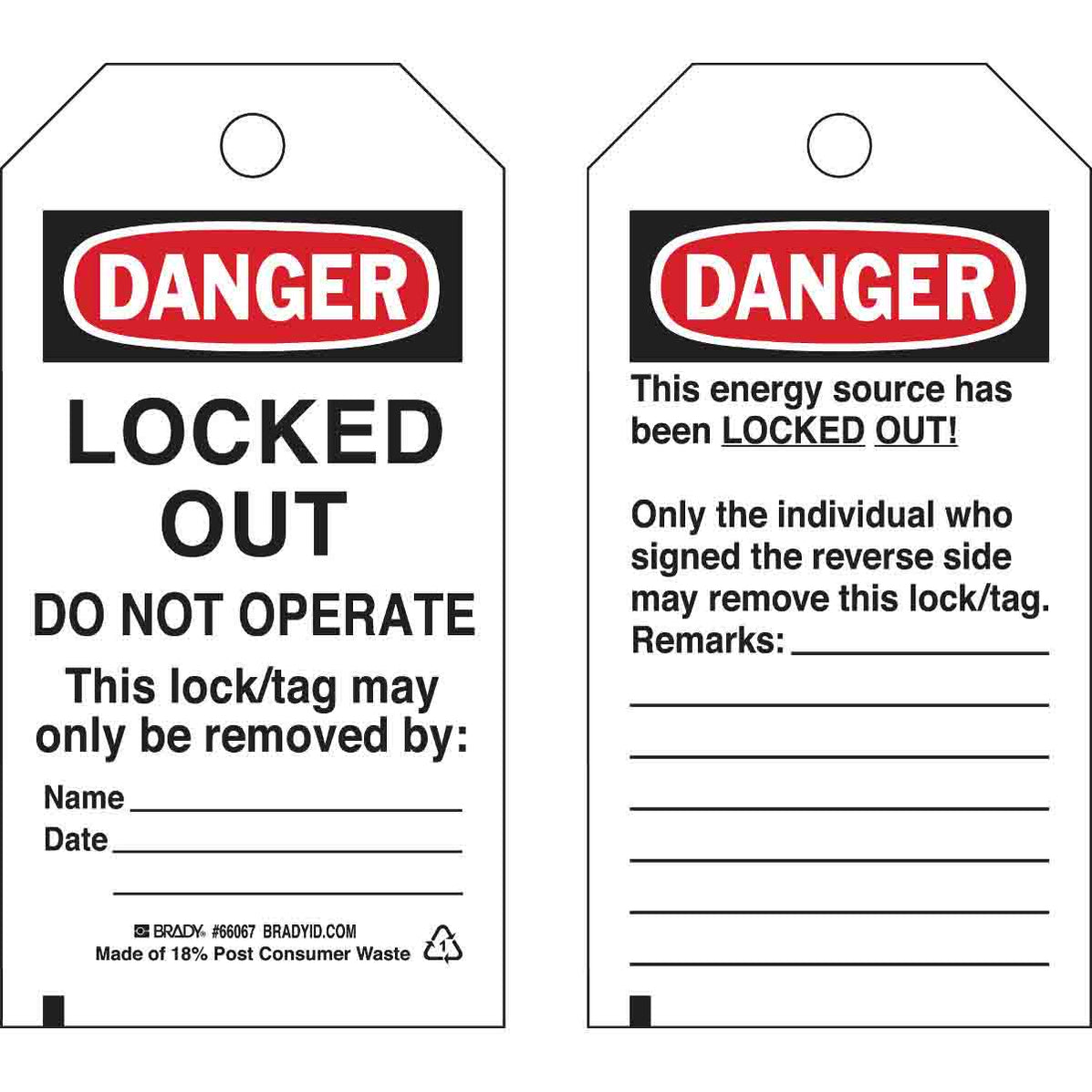 DANGER Locked Out Do Not Operate Tags | Safety Store Online — Mann Supply
