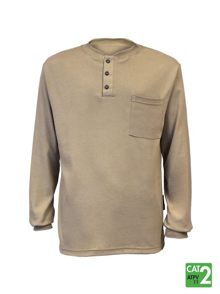 Style 660 - Front Line 6.9 oz Henley Long Sleeve Shirt - Khaki