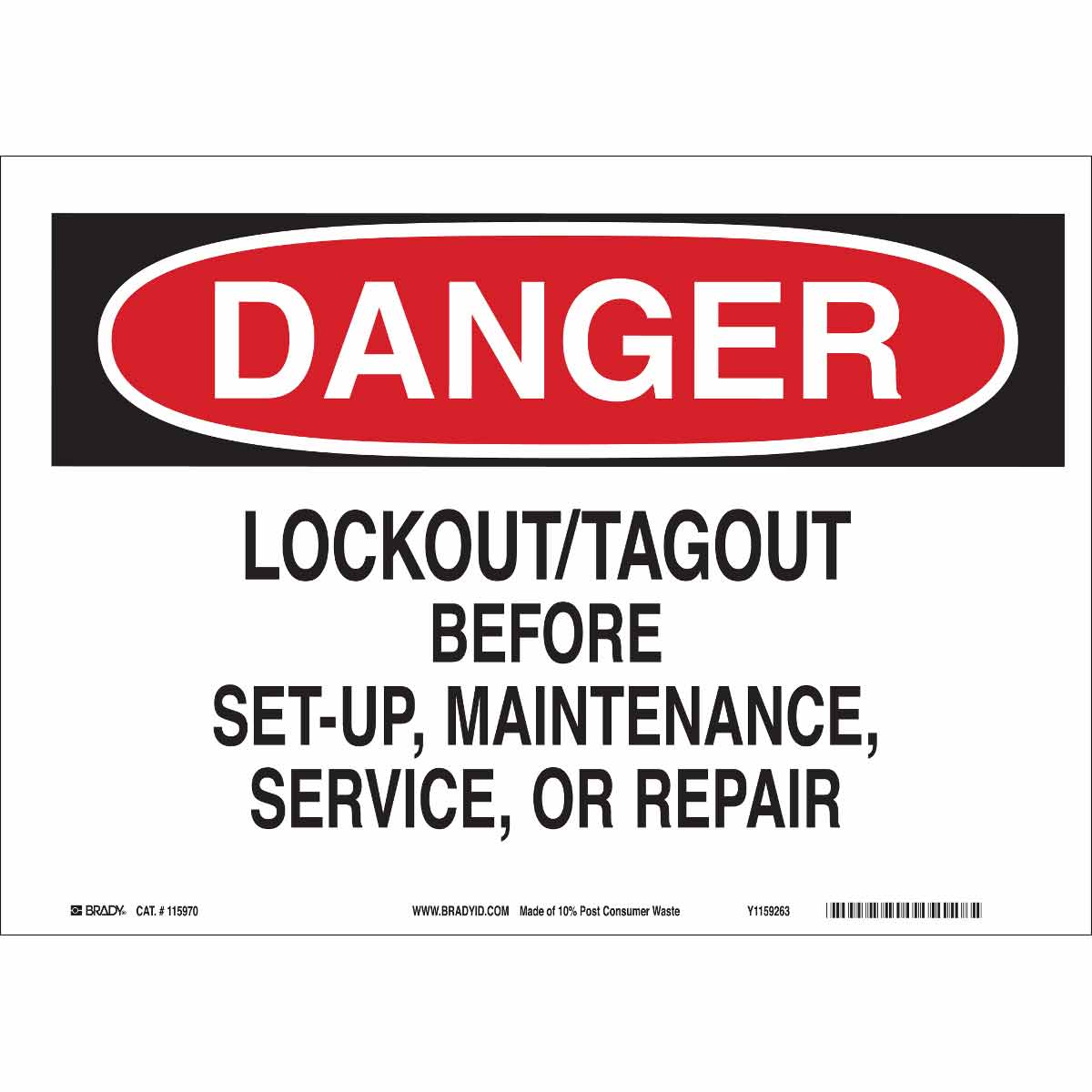 DANGER Lockout Tagout Before Set-Up, Maintenance, Service Sign — Mann ...