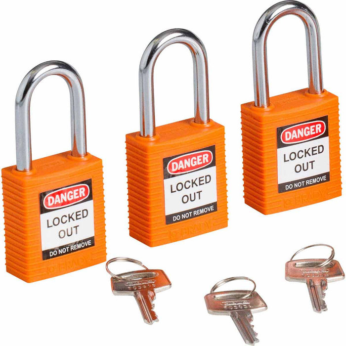 Nylon Lockout Padlocks - Keyed Alike for Industrial Safety, Durable Lightweight Design, Ideal for Lockout/Tagout Applications - Mann Supply Brady