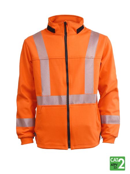 Style 329 - Segmented Striped Fleece Full Zip Jacket - Orange