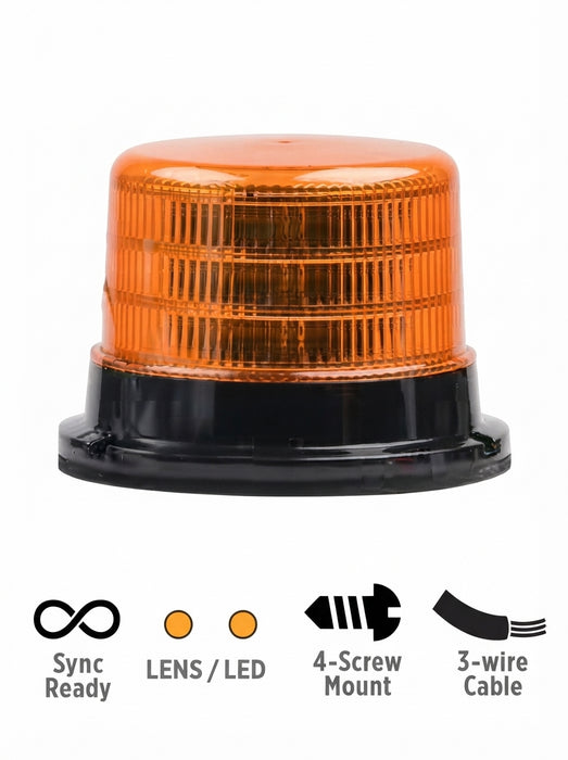 Opti-Luxx 4100 Series High Profile Beacon 5" High x 6" Lens Diameter (Base Diameter = 6.57") Amber Lens / Amber LEDs (4-Screw Mount, 3-Wire Cable)