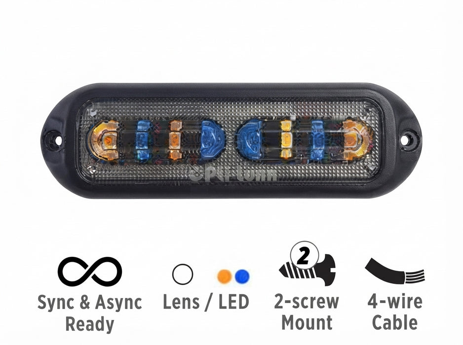 Opti-Luxx WA1000 Series 4.8" Oval Amber and Blue LED Warning Light (2-Screw Mount, 4-Wire Cable)