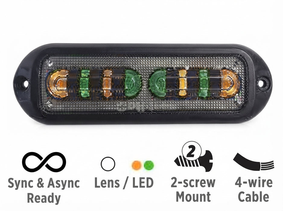 Opti-Luxx WA1000 Series 4.8" Oval Amber and Green LED Warning Light (2-Screw Mount, 4-Wire Cable)