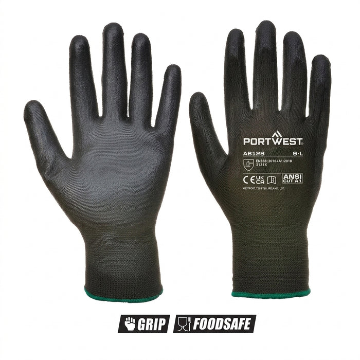 Grip 13 PU Palm Glove Essential Full Box (288 Pairs) – Style AB129BK