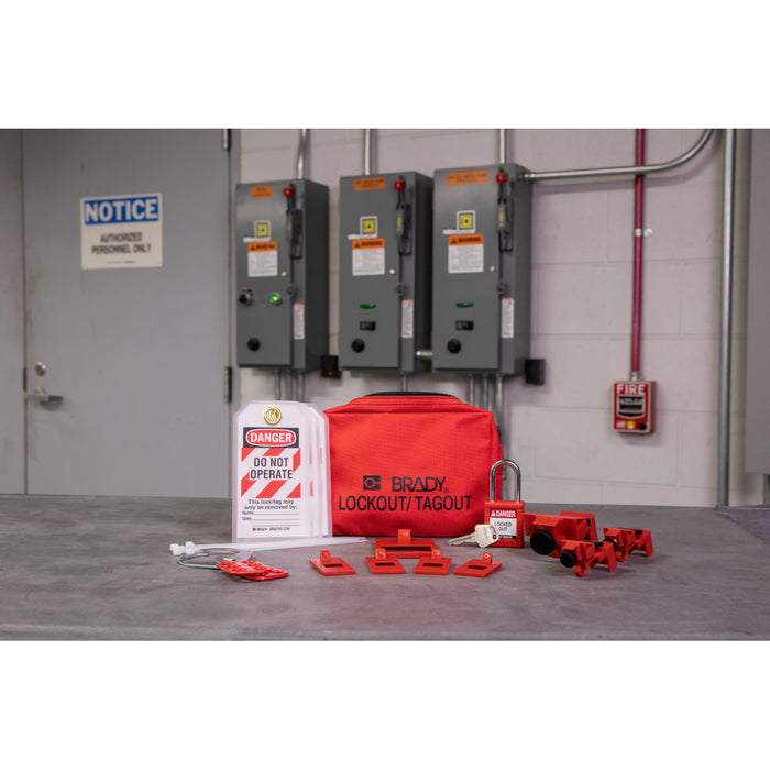 Electrical Breaker Lockout Tagout Kit with Nylon Safety Padlock in Pouch - 38% Savings Versus Purchased Separately