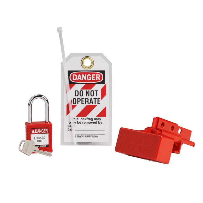 BatteryBlock Forklift Power Connector Lockout with Nylon Safety Padlock - 34% Savings Versus Purchased Separately