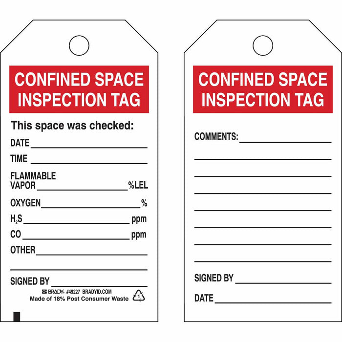 Confined Space Tags - This space was checked: