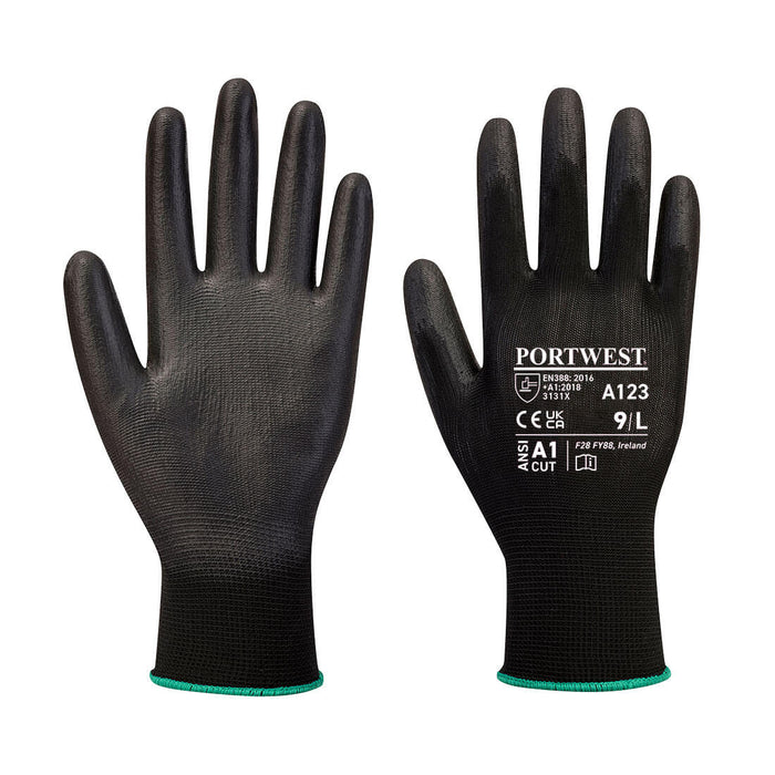 A123 - Latex Free PU Palm Glove - Full Carton (Box of 144) Black