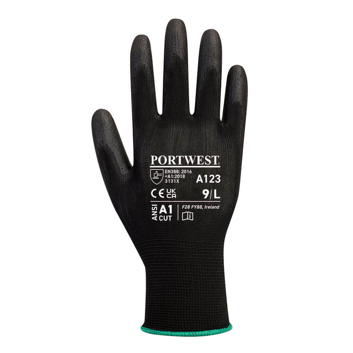 A123 - Latex Free PU Palm Glove - Full Carton (Box of 144) Black