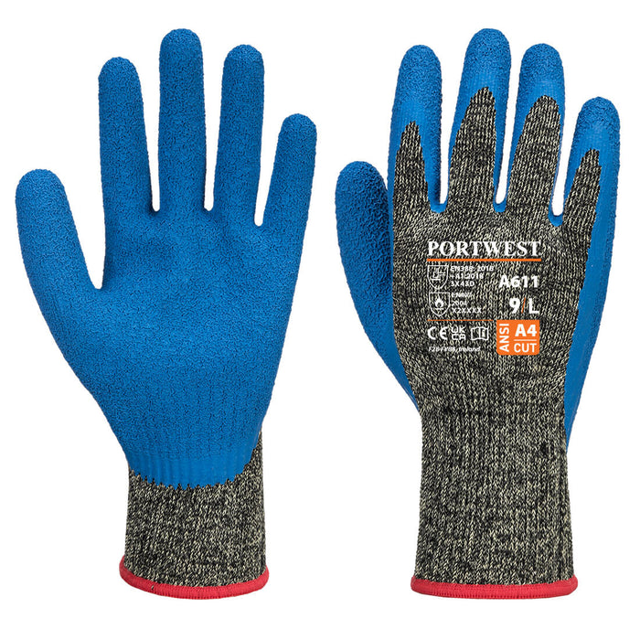 A611 - Aramid HR Cut Latex Glove Black/Blue