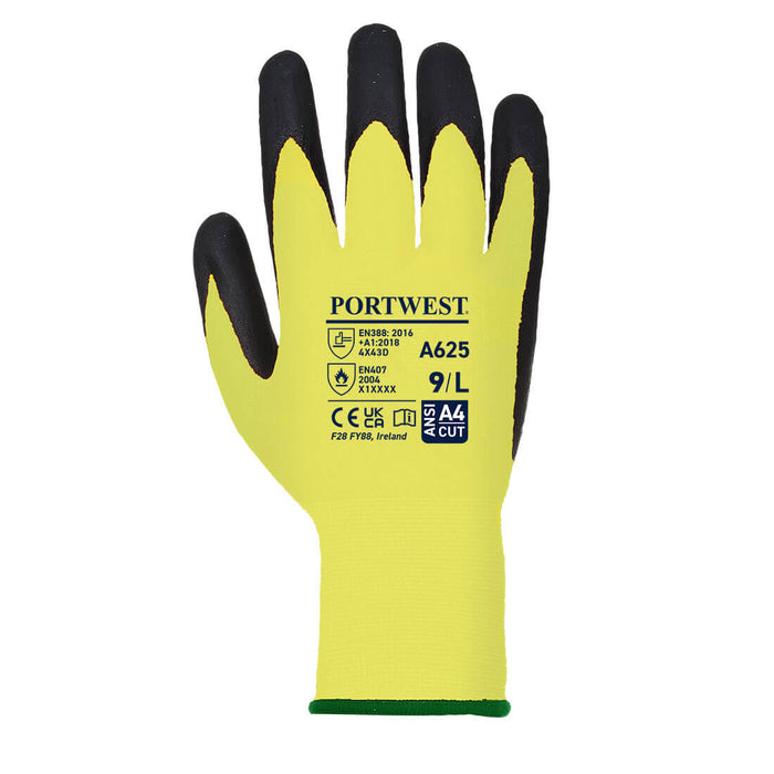 Cut Resistant Hivis Polyurethane Glove - ANSI Cut Level A4 - Portwest A625
