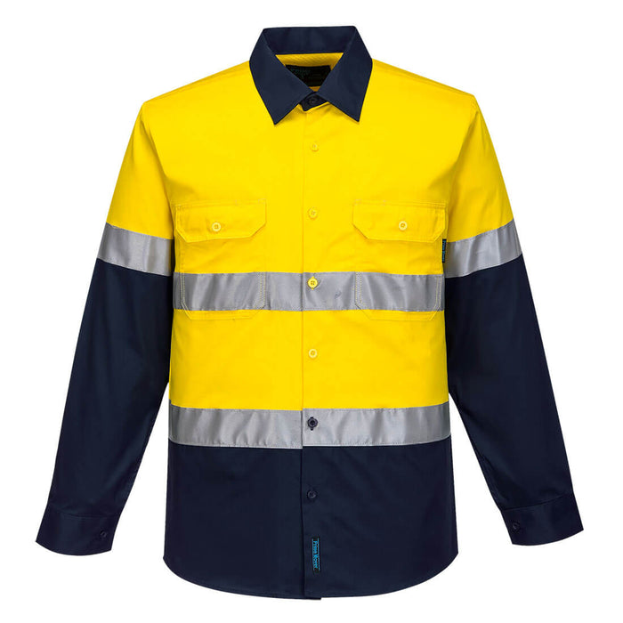 F145 - Iona Enhanced Cotton Shirt Yellow/Navy