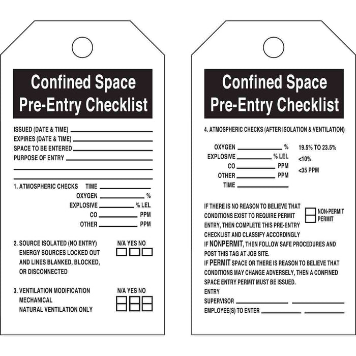 Confined Space Tags - Mann Supply BradyConfined Space Tags