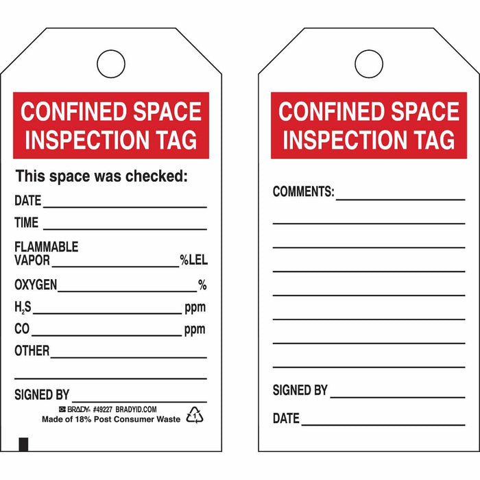 Confined Space Tags - Mann Supply BradyConfined Space Tags
