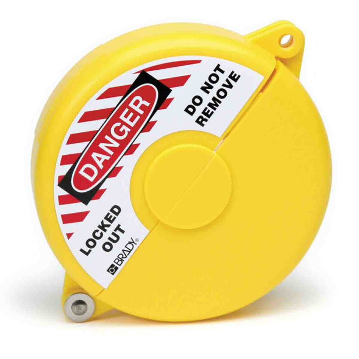 Durable Gate Valve Lockout Device - High - Quality, Adjustable Safety Tool for Industrial Maintenance - Easy to Install, Red with Warning Labels - Mann Supply Brady
